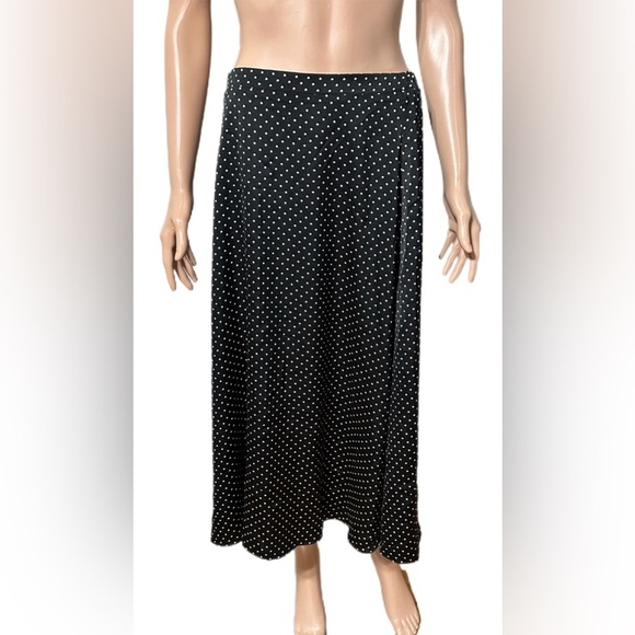 Halara Black Polka Dot Midi Skirt Size L Regular High Waist A-Line Flowy Lined - Picture 3 of 9